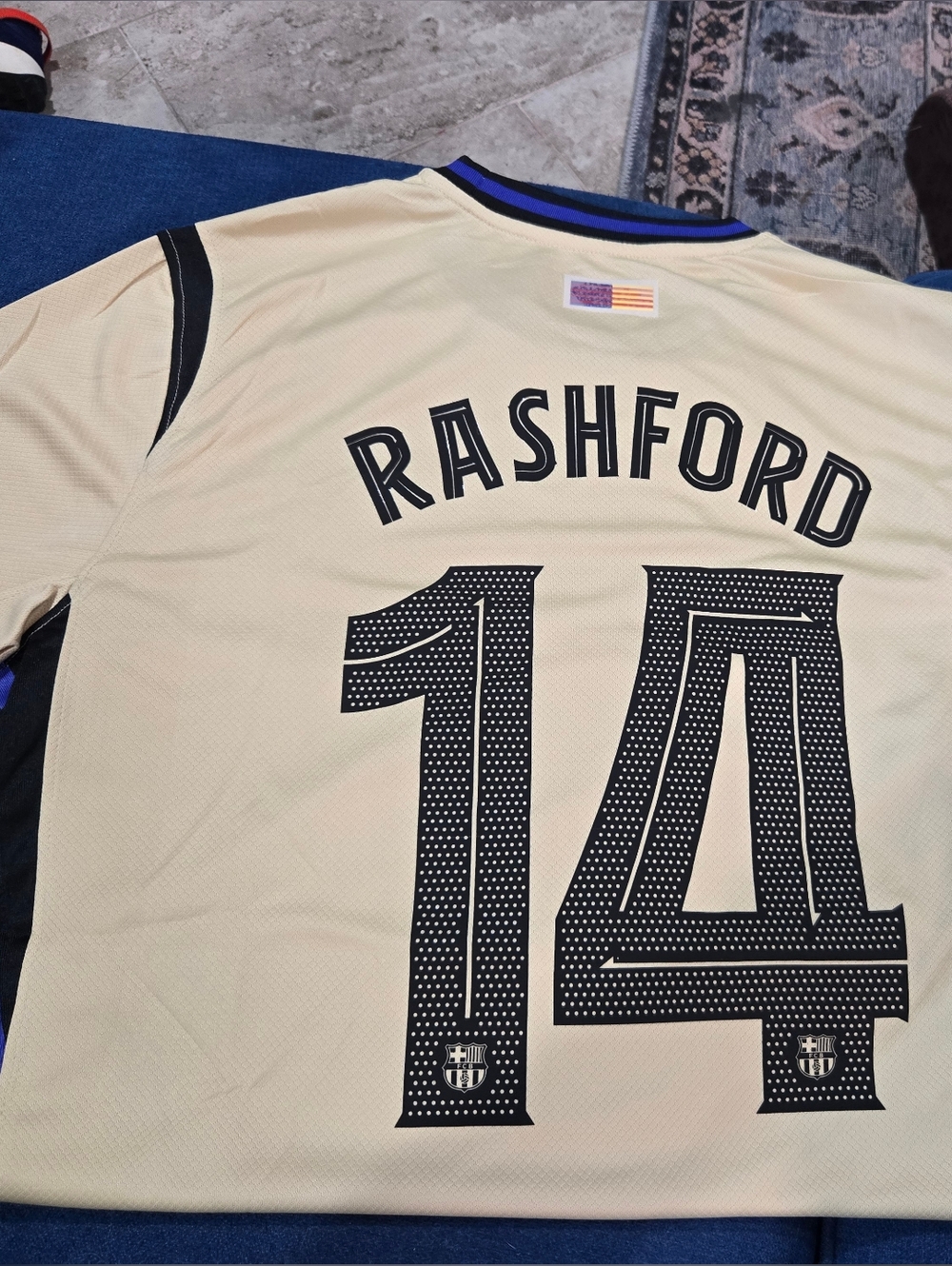 Rashford #14 FC Barcelona Soccer Jersey in Cream and Black